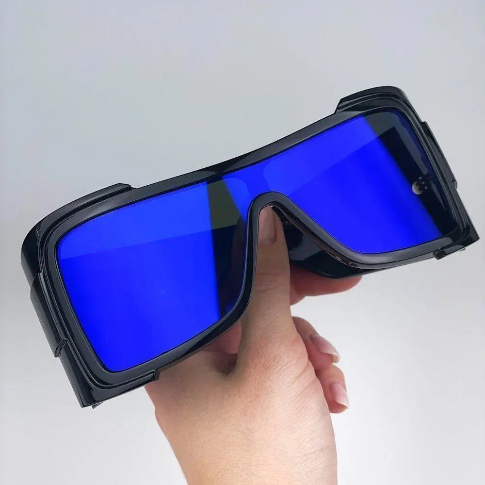 Versace VE4451 GB1/55 Sunglasses Black Grey Mirrored Blue Wraparound Unisex
